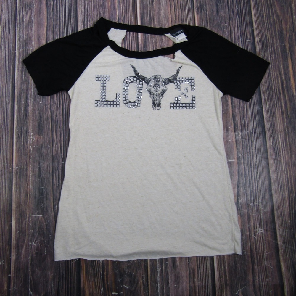 Daytrip T-Shirt Womens Size White Black Raglan Ringer Love Graphic Top